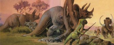 Gino D'Achille, wraparound cover for Return to Eden by Harry Harrison, 1989.