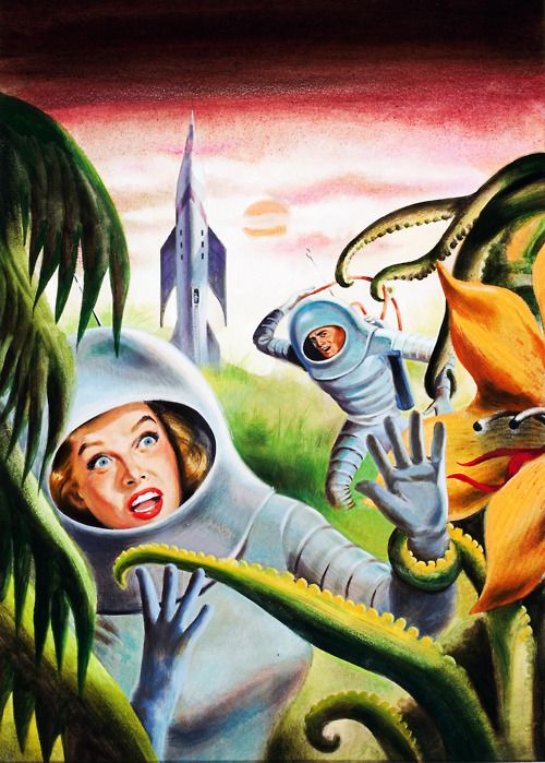 Uncredited artist, The Galactic Breed by Leigh Brackett 1955, Ace Double with Conquest of the Space Sea by Robrt Moore Williams.