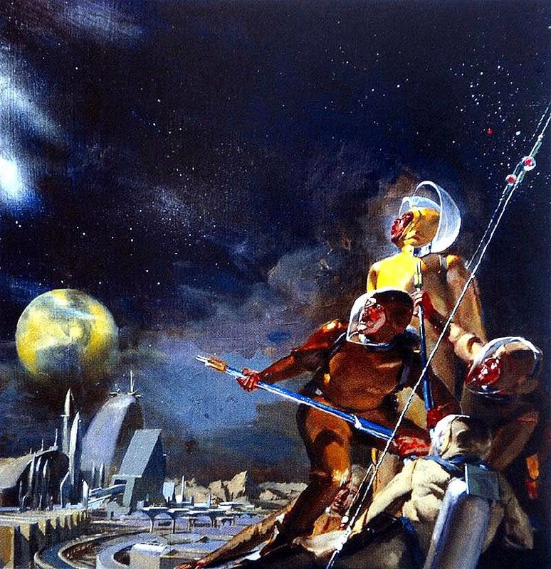 Stanley Meltzoff, cover art for The Green Hills of Earth by Robert A. Heinlein 1952. The art was flipped on the paperback.
