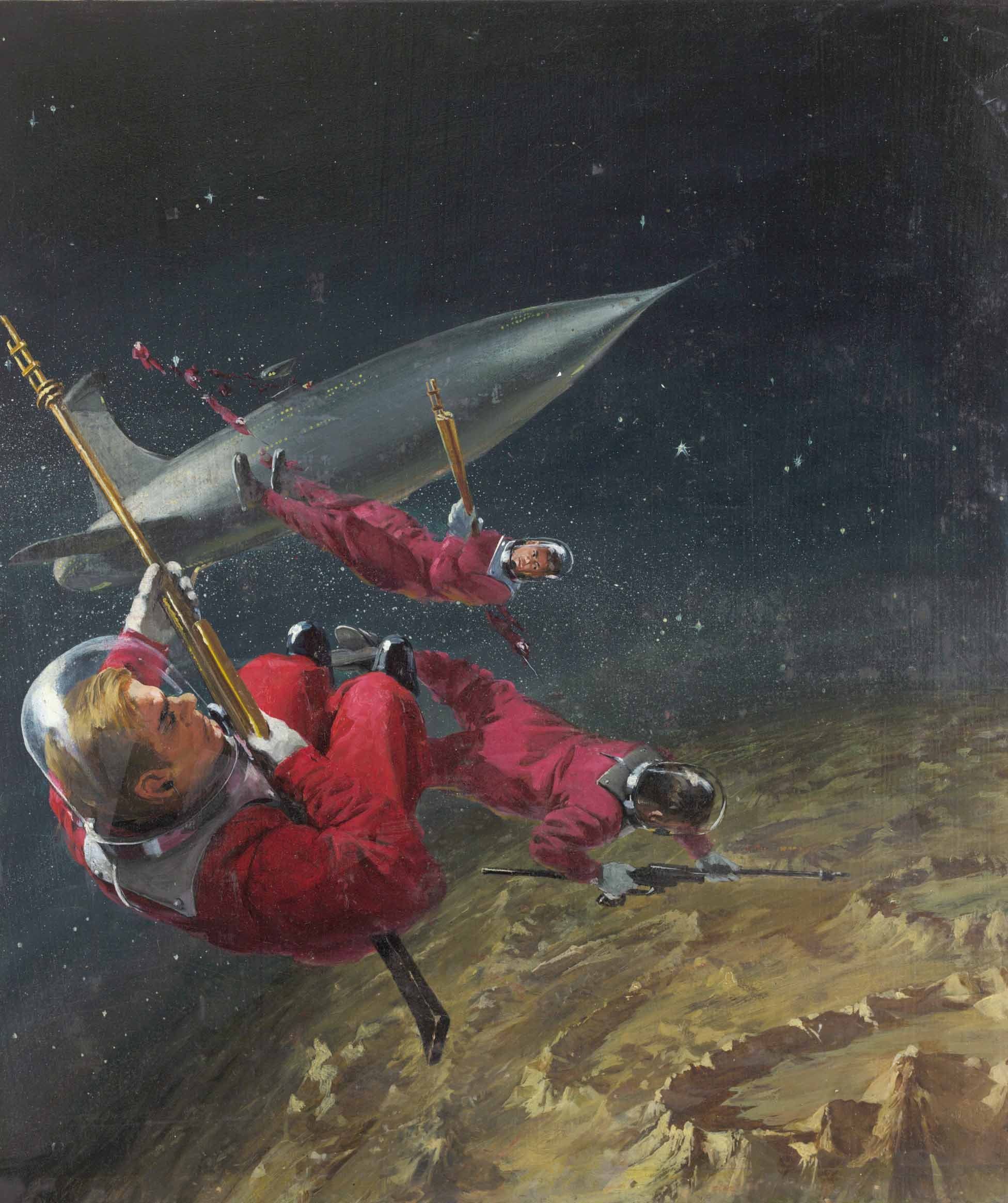 Stanley Meltzoff, cover art for Mission: Interplanetary (AKA Voyage of the Space Beagle) by A.E. van Vogt 1952.