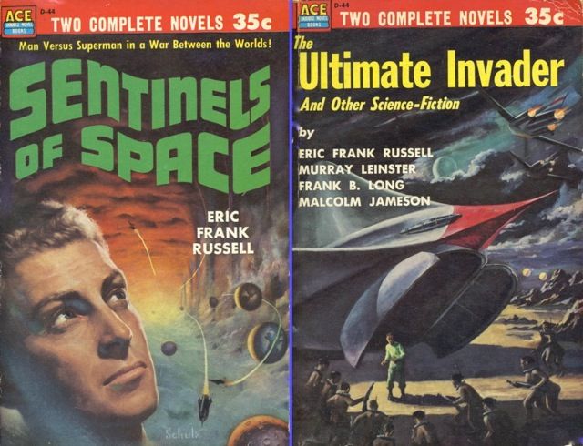 D-44 Robert E. Schulz, Sentinels from Space by Eric Frank Russell/Stanley Meltzoff, The Ultimate Invader and Other Science Fiction edited by Donald A. Wollheim, 1954.