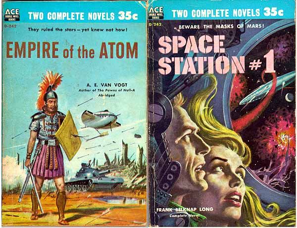 D-242 Ed Valigursky, Empire of the Atom by A.E. van Vogt/Emsh, Space Station #1 by Frank Belknap Long, 1957.