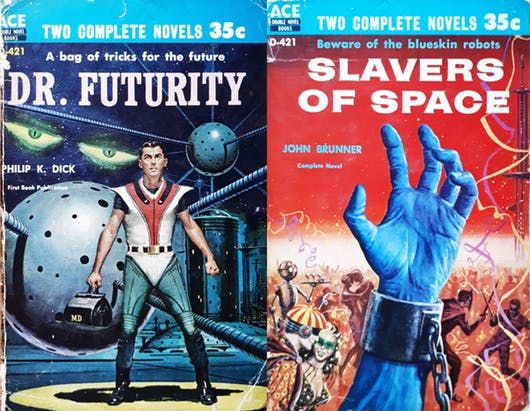 D-421, Emsh, Dr. Futurity by Philip K. Dick Ed Valigursky, Slavers of Space by John Brunner, 1960.