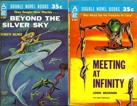 D-507 Emsh, Beyond the Silver Sky by Kenneth Bulmer/John Schoenherr, Meeting at Infinity by John Brunner, 1961.