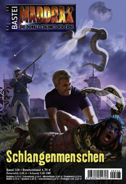 Maddrax 326, Snake Men by Manfred Weinland, 2012-07-17. Cover by Néstor Taylor. Google Translate, translates the title as 