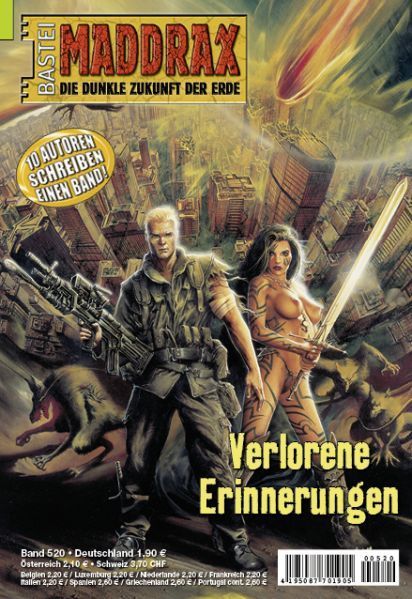 Maddrax 520, Lost Memories by 11 different authors, 2019-12-21. Cover by Kovek. It says 10 authors on the cover but 11 names are listed at Maddraxikon.