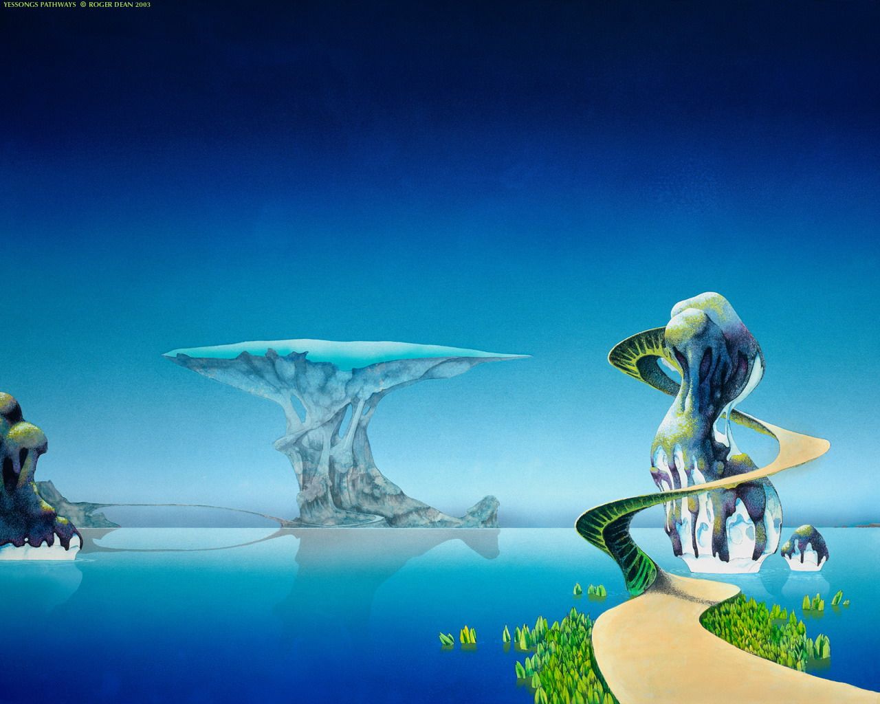 Roger Dean (born 31 August 1944), is an English artist, designer, architect and publisher, best known for his work on album covers for musicians (particularly Progressive Rock acts). His unique, instantly recognisable style   often features exotic, fantastic landscapes typically populated with dramatic, impossible natural rock formations, lush alien wildlife/fauna, and strange organic structures… #fantasy #art #Roger Dean #fantasy art
