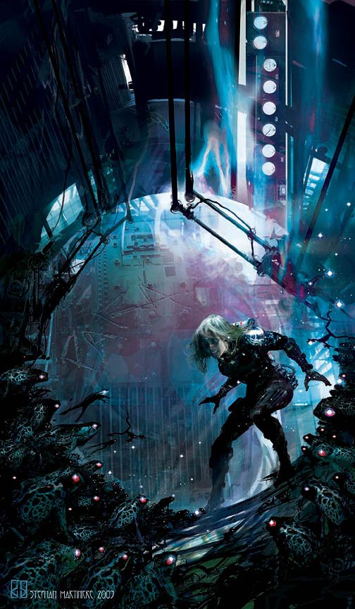 Who is this? Is she preparing for a fight? Running from someone? When is this? Where is this? Fantasy worlds Stephan Martiniere