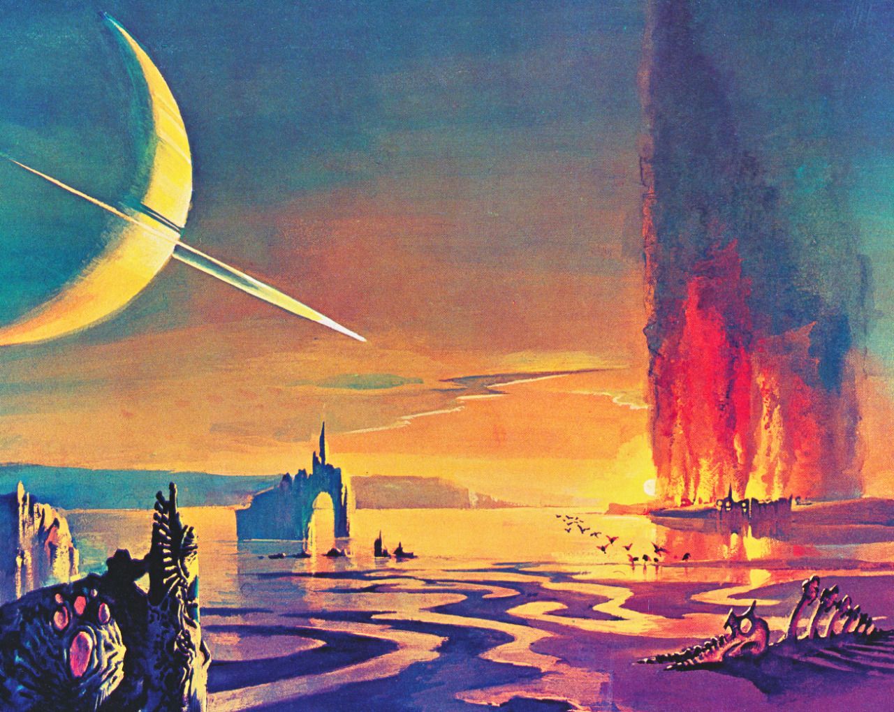 Bruce Pennington, Third Asimov Double, New English Library 1973. Re-used for The Marshes of Titan from the book The Flights of Icarus (1977) by Donald Lehmkuhl with Martyn and Roger Dean