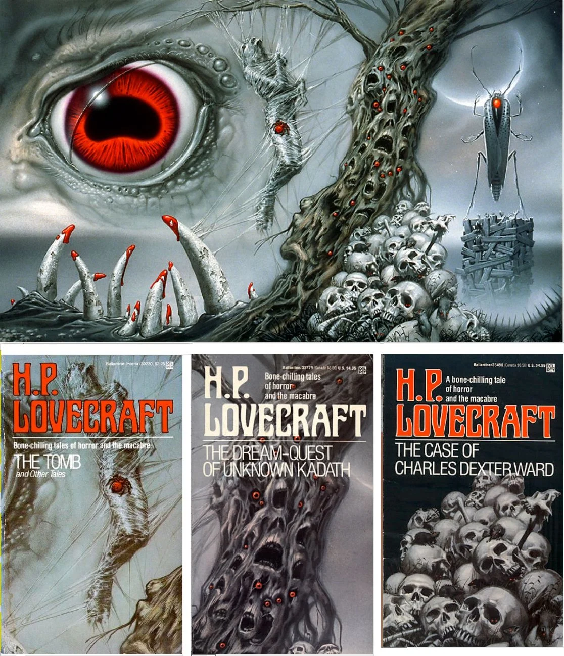 Michael Whelan's Covers Art MICHAEL WHELAN - The Tomb and Other Tales by H. P. Lovecraft - 1981 + The Dream-Quest of Unknown Kadath by H. P. Lovecraft - 1982 + The Case of Charles Dexter Ward by H. P. Lovecraft - 1982 Del Rey / Ballantine - covers by isfdb