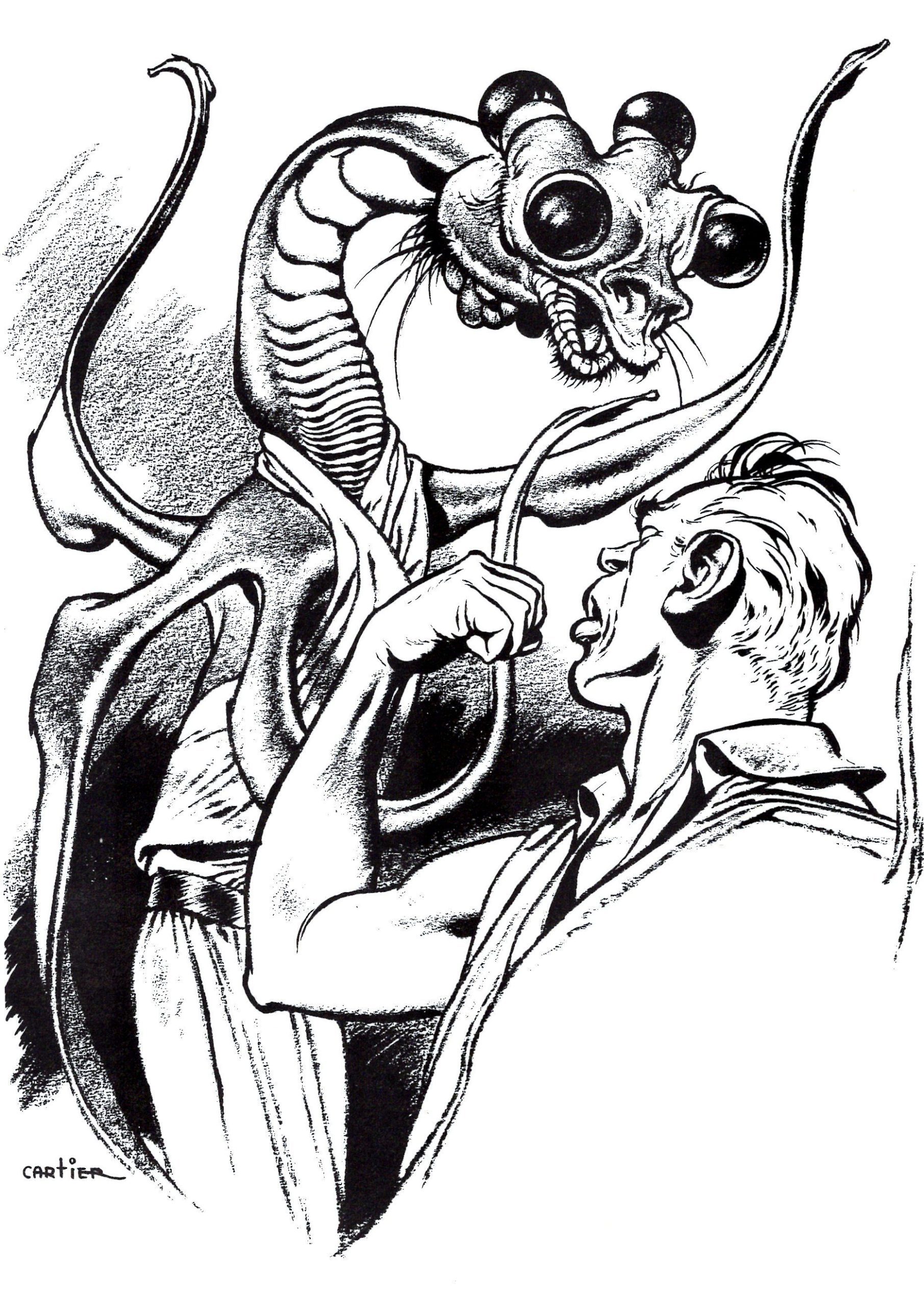 Edd Cartier's Covers Art Edd Cartier, Bluff-Stained Transaction (Bureau of Slick Tricks 5) by H.B. Fyfe, Astounding SF 53-03, p.75.