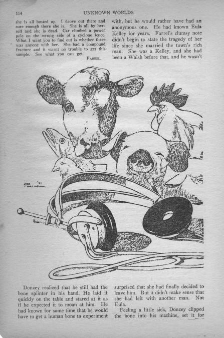 Edd Cartier's Covers Art Edd Cartier, The Bones by Theodore Sturgeon & James H. Beard, Unknown Worlds 43-08, p.114.
