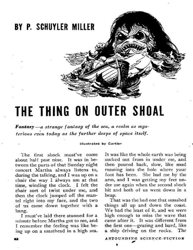 Edd Cartier's Covers Art Edd Cartier, The Thing on Outer Shoal by P. Schuyler Miller, Astounding SF 47-09, p.62.