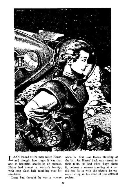 Edd Cartier's Covers Art Edd Cartier, The Strangest Man in the Universe by Charles L. Fontenay, Other Worlds 56-02, p.72.