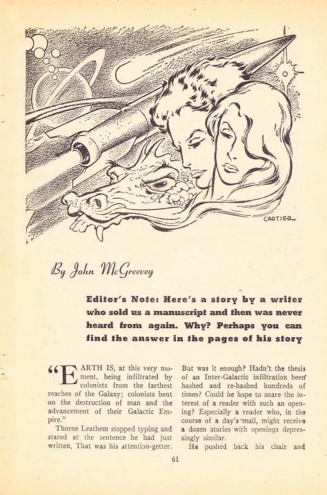 Edd Cartier's Covers Art Edd Cartier's only illustration for Fantastic Adventures (51-09), The Catspaw by John McGreevey, p.61, right side of a 2-page spread.