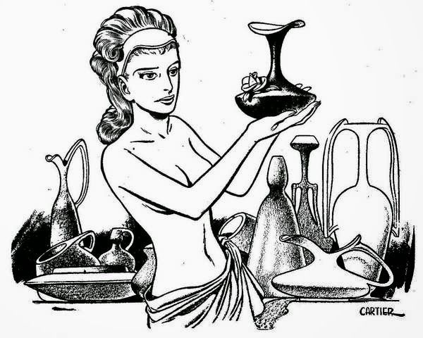 Edd Cartier's Covers Art Edd Cartier, The Potters Of Firsk by Jack Vance, Astounding SF 50-05.The native population of Firsk produce pots of every colour under the sun, save one.