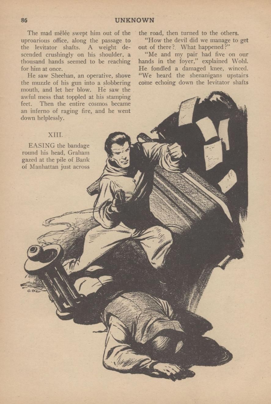 Edd Cartier's Covers Art Edd Cartier, Sinister Barrier by Eric Frank Russell, Unknown V1N1, 39-03, p.86.