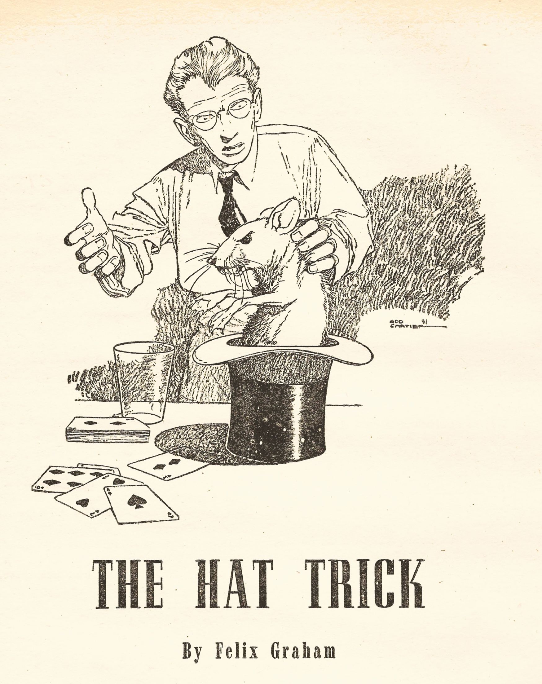 Edd Cartier's Covers Art Edd Cartier, The Hat Trick by Felix Graham (Fredric Brown), Unknown February 1943-02, P.110.