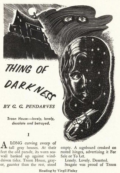 Virgil Finlay for Weird Tales 's visual Art Virgil Finlay, Thing of Darkness by G.G. Pendarves, Weird Tales 53-11, p.84.