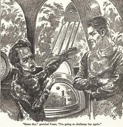 Virgil Finlay for Weird Tales 's visual Art Virgil Finlay, Giants of Anarchy by Eando Binder, Weird Tales 39-06/07, p.17.