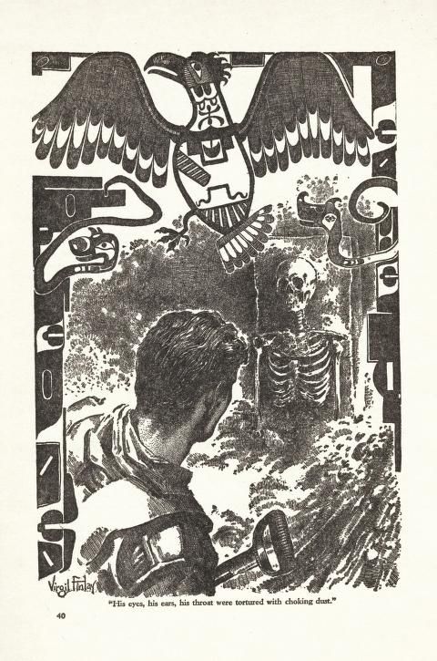 Virgil Finlay for Weird Tales 's visual Art Virgil Finlay, The Sitter in the Mound by Bruce Bryan, Weird Tales 39-06/07, p.40.
