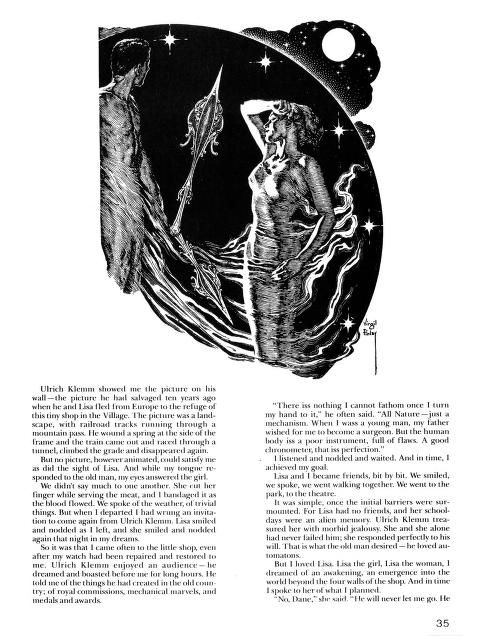Virgil Finlay for Weird Tales 's visual Art Virgil Finlay, Change of Heart by Robert Bloch, Weird Tales 84-Fall, p.35. This is re-use of an illo that first appeared in an astrology magazine.