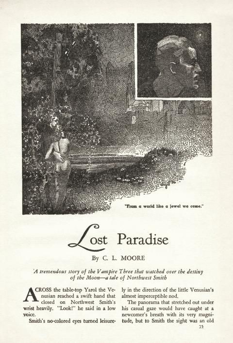 Virgil Finlay for Weird Tales 's visual Art Virgil Finlay, Lost Paradise (Northwest Smith), C.L. Moore, Weird Tales 36-07.