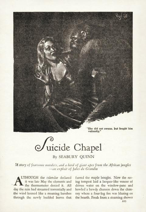 Virgil Finlay for Weird Tales 's visual Art Virgil Finlay, Suicide Chapel (Jules de Grandin) by Seabury Quinn, Weird Tales 38-06.