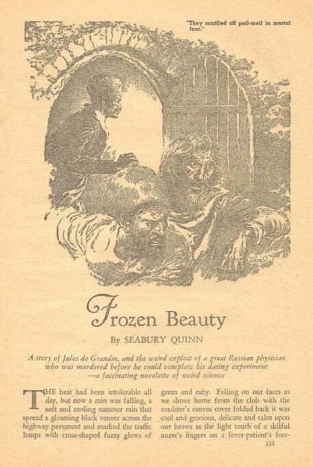 Virgil Finlay for Weird Tales 's visual Art Virgil Finlay, Frozen Beauty (Jules de Grandin) by Seabury Quinn, Weird Tales 38-02.