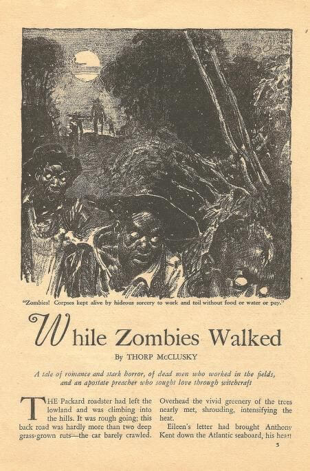 Virgil Finlay for Weird Tales 's visual Art Virgil Finlay, While Zombies Walked by Thorp McClusky, Weird Tales 39-09. p.5.
