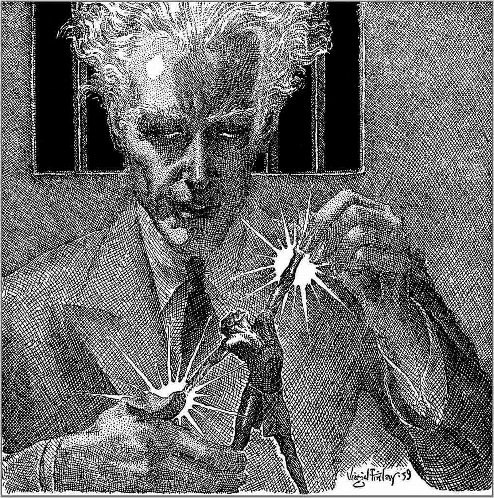 Virgil Finlay for Weird Tales 's visual Art Virgil Finlay, Mannikins of Horror by Robert Bloch, Weird Tales 39-12, P.71. Caption: 