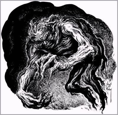 Virgil Finlay for Weird Tales 's visual Art Virgil Finlay, Mandrake by Adam Hull Shirk, Weird Tales 53-05, first published in 1923.