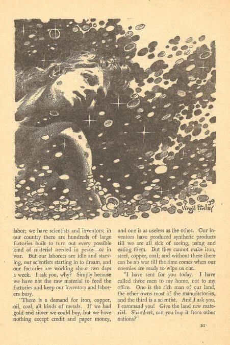 Virgil Finlay for Weird Tales 's visual Art Virgil Finlay, Lords of the Ice by David H. Keller, Weird_Tales 39-12, p.31.