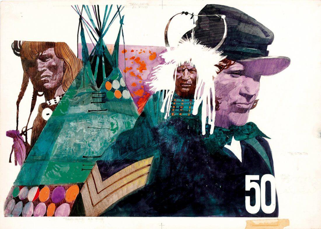 Sergio Toppi's visual Art Sgt. Kirk  Originale di copertina per il 50° numero della rivista edita da Ivaldi. Tecnica mista su cartone cm 51x36