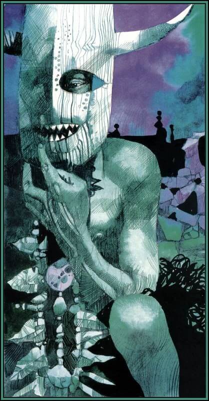 Sergio Toppi's visual Art The Devil also represents the intellectual, shadowy part of ourselves.   On an inner level, The Devil is a symbol of the side of ourselves or our psyche which contains all the aspects of our personality that we like the least and would rather not know about.  We would prefer to be able to hide our shadow-side, for fear of being shunned by others.  {The Devil - Tarot of the Origins}