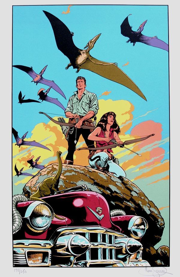 Mark Schultz's visual Art cadillacs and dinosaurs | CADILLACS & DINOSAURS SERIGRAPH. Signed & Numbered by MARK SCHULTZ .