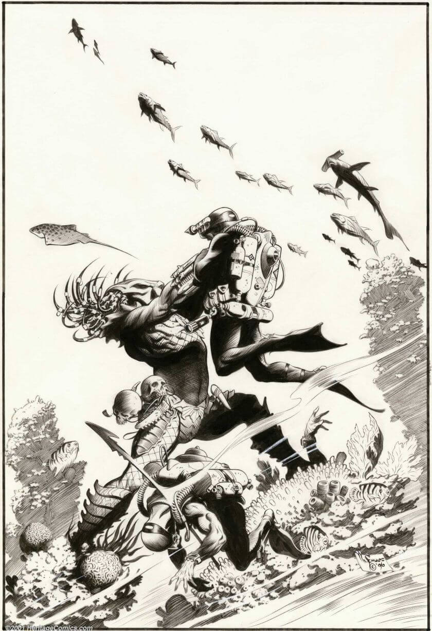 Mark Schultz's visual Art Original Comic Art:Covers, Mark Schultz - Original Cover Art for Predator: Hell and Hot Water#1 (1997). This amazing piece of artwork is ren...