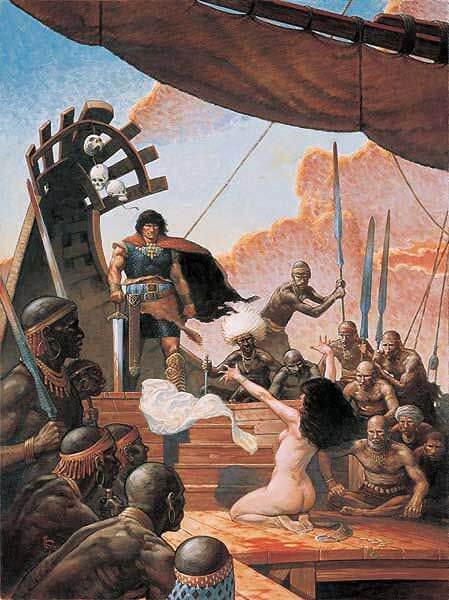 Mark Schultz's visual Art Mark Schultz, Queen of the Black Coast by Robert E. Howard, The Mating Dance of Belit, Complete Conan of Cimmeria, Volume 1, P.129, Wandering Star 2002.