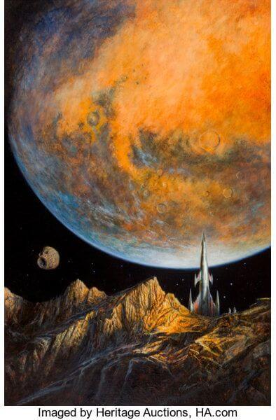 Bob Eggleton's visual Art Chesley Bonestell would be proud! Bob Eggleton, F&SF 2018-07,08, oil on board.