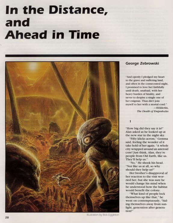 Bob Eggleton's visual Art Bob Eggleton, In the Distance, and Ahead in Time by George Zebrowski, Amazing Stories 93-11, p.28.