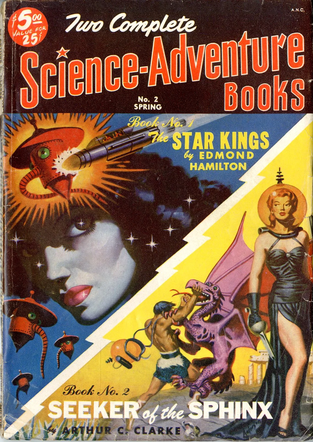 Two Complete Science-Adventure Books's Covers Art #2 Allen Anderson, 2CS-AB 51-Spring. Seeker of the Sphinx is a variant Clarke's The Road to the Sea.