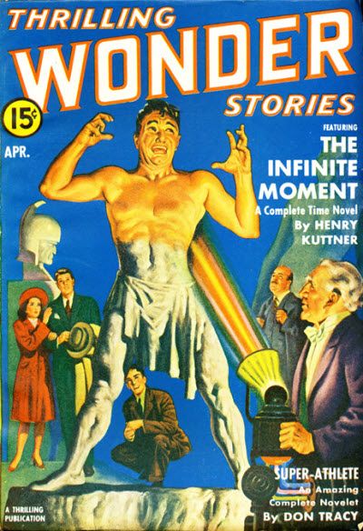Thrilling Wonder Stories Covers Art Earle Bergey, Thrilling Wonder Stories 42-04, The Plastic Genie by Arthur T. Harris.