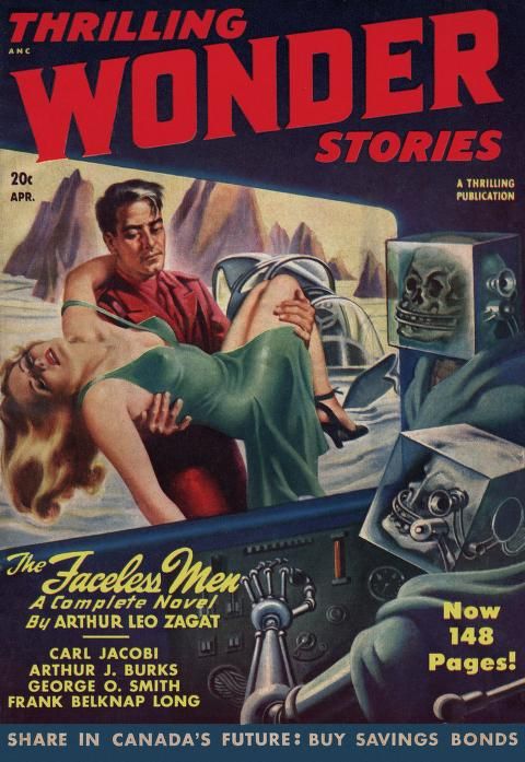Thrilling Wonder Stories Covers Art Earle Bergey, Thrilling Wonder Stories 48-04, The Faceless Men by Arthur Leo Zagat.