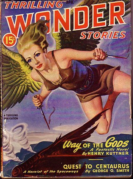Thrilling Wonder Stories Covers Art Earle Bergey, Thrilling Wonder Stories, 47-04, illustrating The Way of the Gods.