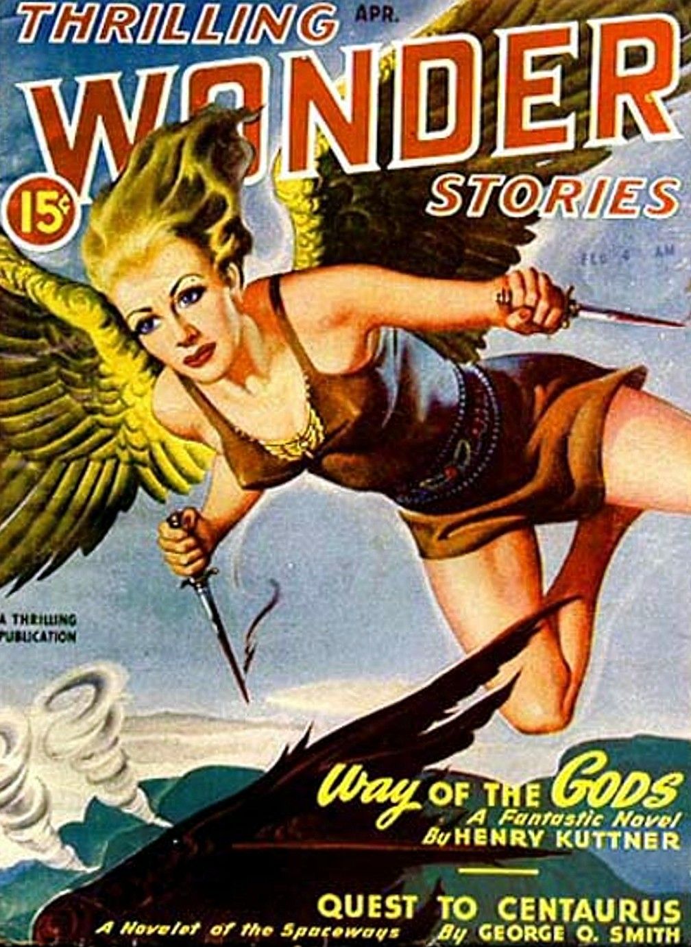 Thrilling Wonder Stories Covers Art Earle Bergey, Thrilling Wonder Stories 47-04, Way of the Gods by Henry Kuttner.