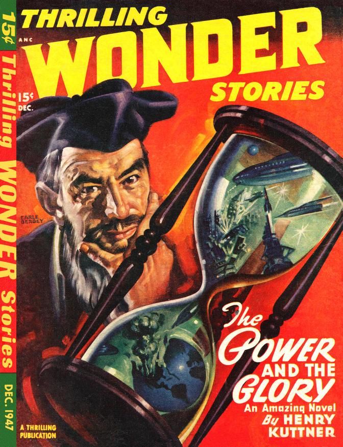 Thrilling Wonder Stories Covers Art Earle BergeyThrilling Wonder Stories 47-12, illustrating The Timeless Tomorrow by Manly Wade Wellman.