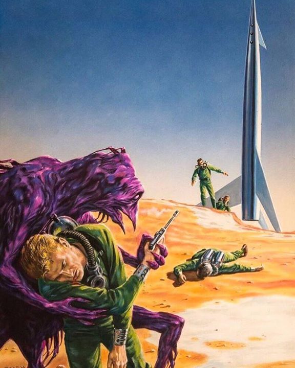 Ed Emshwiller's visual Art He Was Framed by Ed Emshwiller paint-acrylic. Apparently an unpublished cover piece from the late 50's. This work is very similar in design to the cover for Super Science Fiction June 1957 (also done by Emsh). It is very possible this was originally intended for that issue but the astronaut was replaced by a 