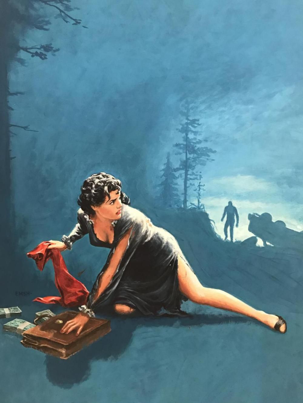 Ed Emshwiller's visual Art Emsh, Mercury Mystery Book-Magazine V1N3, 55-11, The Red Scarf by Gil Brewer.