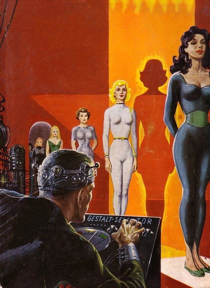 Ed Emshwiller's visual Art The Woman of His Dreams. Emsh, for Utopia Magazin (German) #14, 1958. First appeared as the cover for Future SF 58-04.