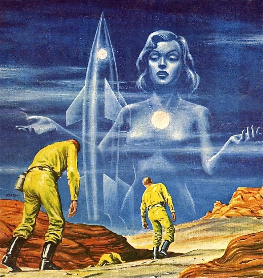 Ed Emshwiller's visual Art Emsh, Mirage), Startling Stories 53-02, illustrating Troubled Star by George O. Smith.